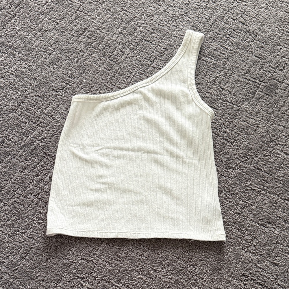 One-Shoulder Ribbed Tank Top - Cream